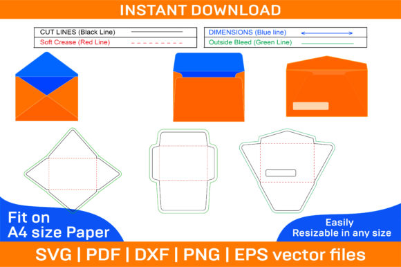Envelope Set Dieline Template and 3D