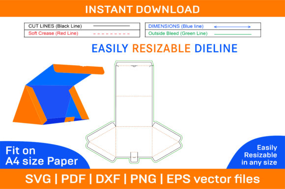 Gift Triangle Box Dieline Template and 3