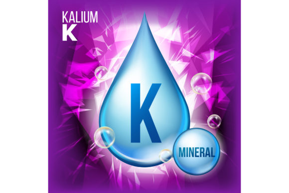 K Kalium Vector. Mineral Blue Drop Icon. Explained