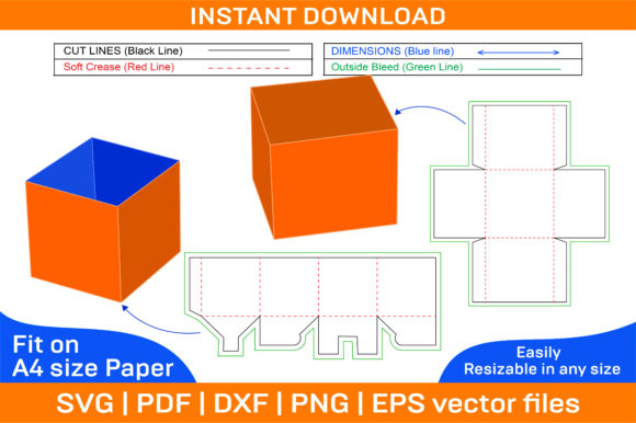 Lid Box, Gift or Sweet Box Dieline